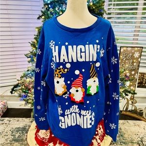 Blue Holiday Sweater with Gnome Print